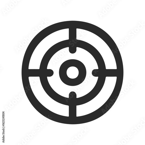 Minimalist black bullseye target on white background