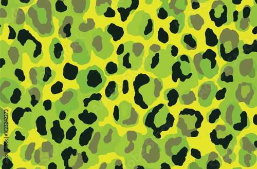 Pear green leopard print, yellow-green with darker accents, seamless flat vector
