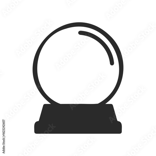 Minimalist black crystal ball icon on white background