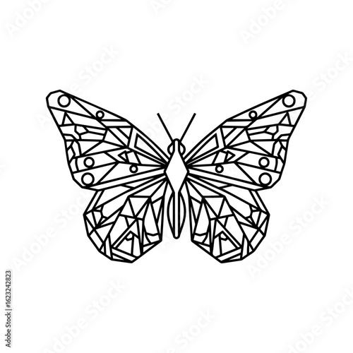 Black outline geometric butterfly. Vector illustration isolated on white or transparent background.