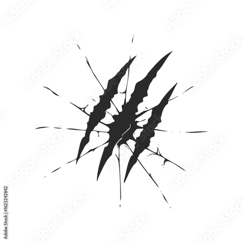 Black claw scratch mark symbol on white background