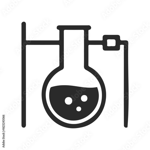 Simple laboratory flask icon with liquid and bubbles