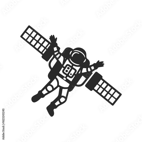 Silhouette of astronaut in space with satellite antennas