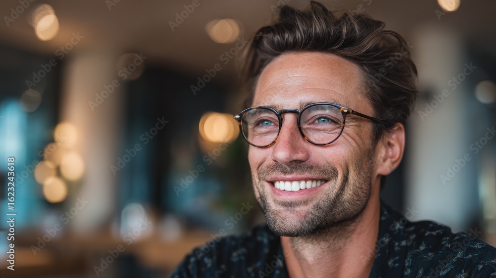 Obraz premium Portrait of a Handsome Man with Glasses Smiling