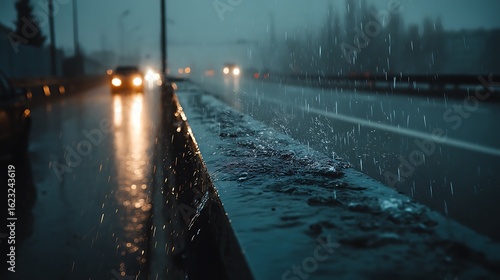 Wallpaper Mural Rainy Night Road with Car Lights  Wet Asphalt  Moody, and Atmospheric Urban Scene. Torontodigital.ca
