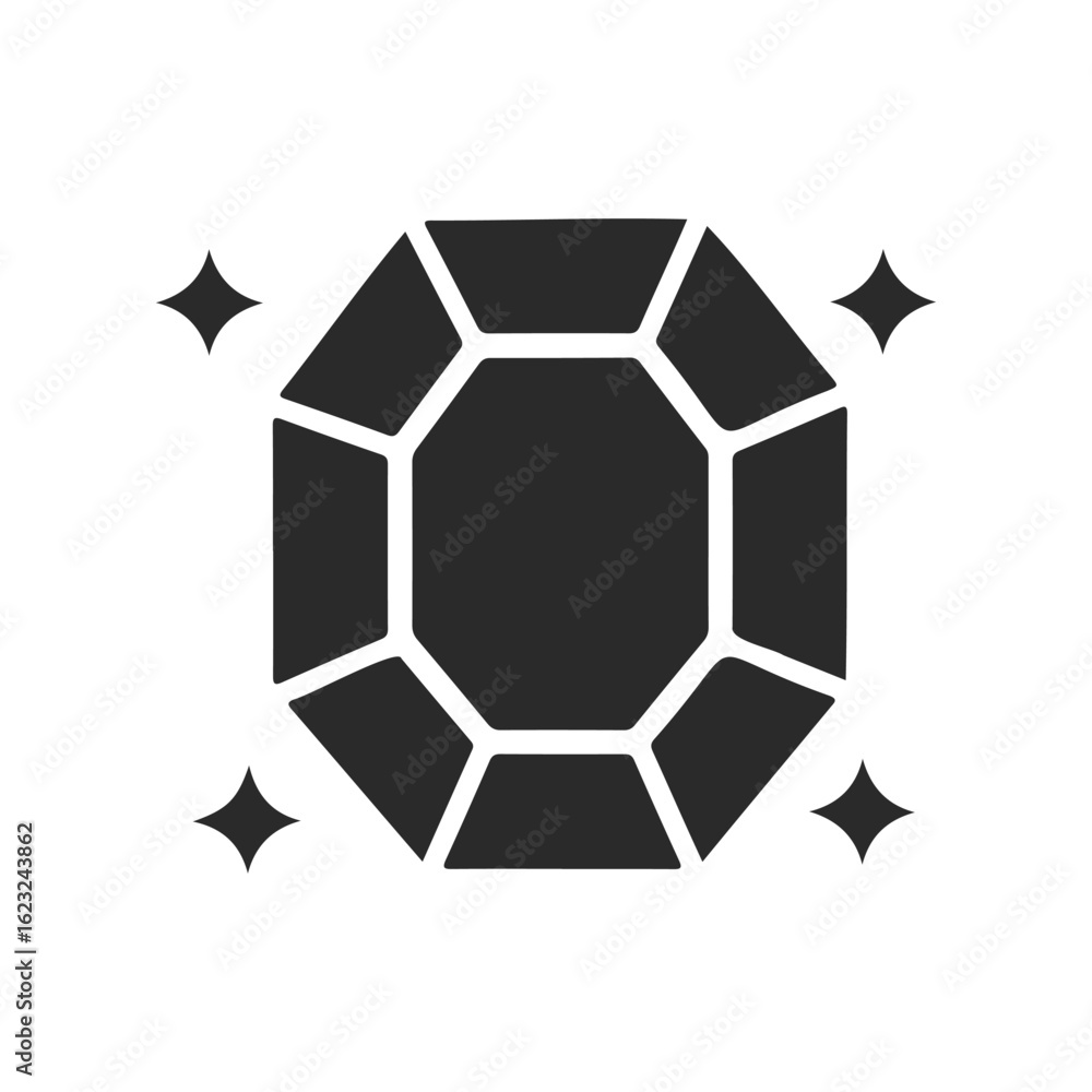 Fototapeta premium Black gemstone icon with sparkle elements on white background