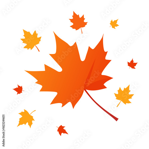 Falling autumn maple leaves in orange and yellow hues