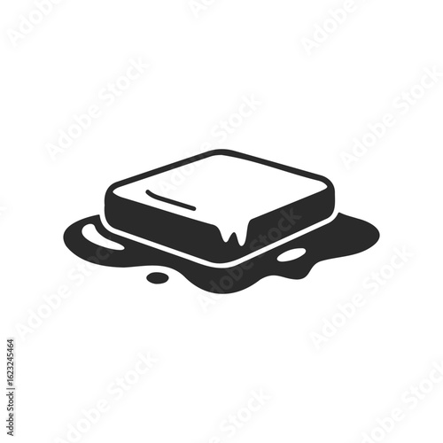 Melting butter icon on plain background: simple black and white design