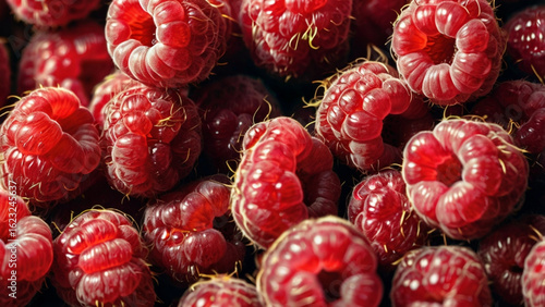 Fresh Raspberries Close-Up as Food Background Texture