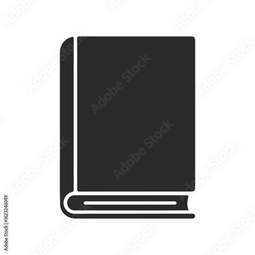 Minimalist black silhouette of closed hardcover book on white background
