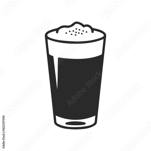 Black and white icon of a frothy beverage glass with foam