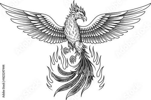 Phoenix rising from flames bird mythical