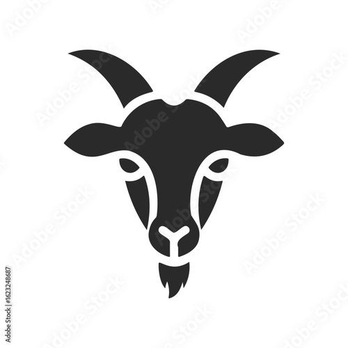 Minimalist black and white goat head icon with horns
