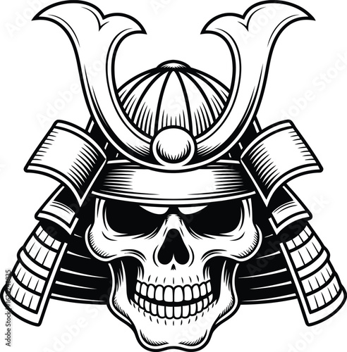 Skull wearing a samurai helmet warrior japan