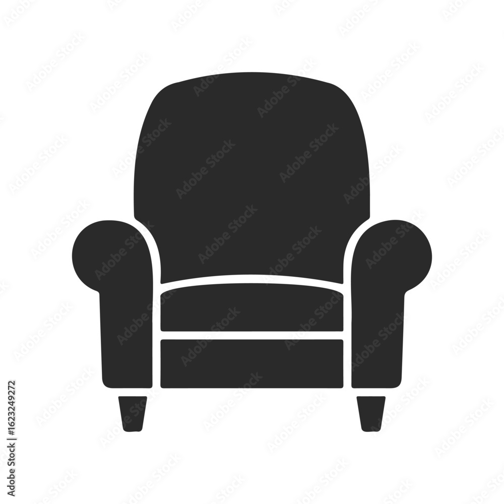 Fototapeta premium Black armchair icon on white background: cozy furniture design illustration