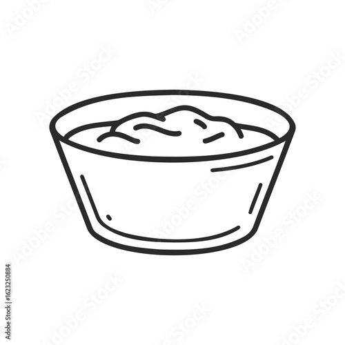 Black and white line drawing of a bowl of mashed potatoes