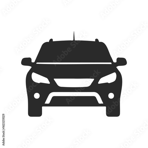 Silhouette of a compact car from the front on white background