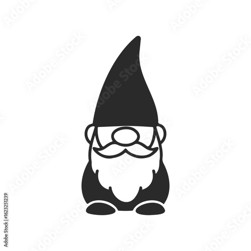 Silhouette of a garden gnome with pointed hat and beard