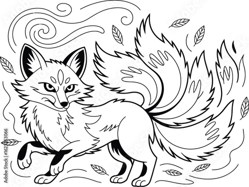 Nine- Tailed Fox Illustration kitsune nine tails