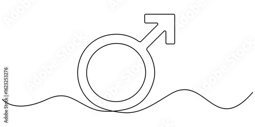 Vector continuous line drawing of male gender icon. One line male gender icon vector background. Male gender. white background. 