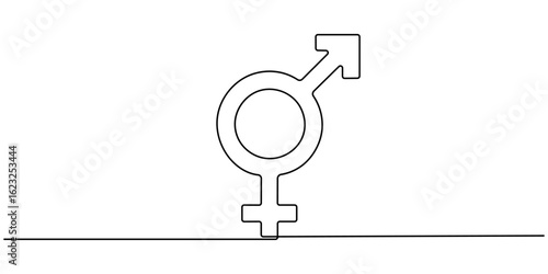 Vector continuous line drawing of male gender icon. One line male gender icon vector background. Male gender. white background. 