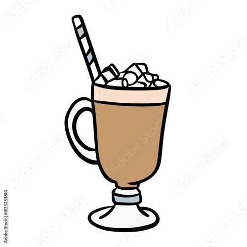 Coffee with marshmallow, doodle, vector illustration