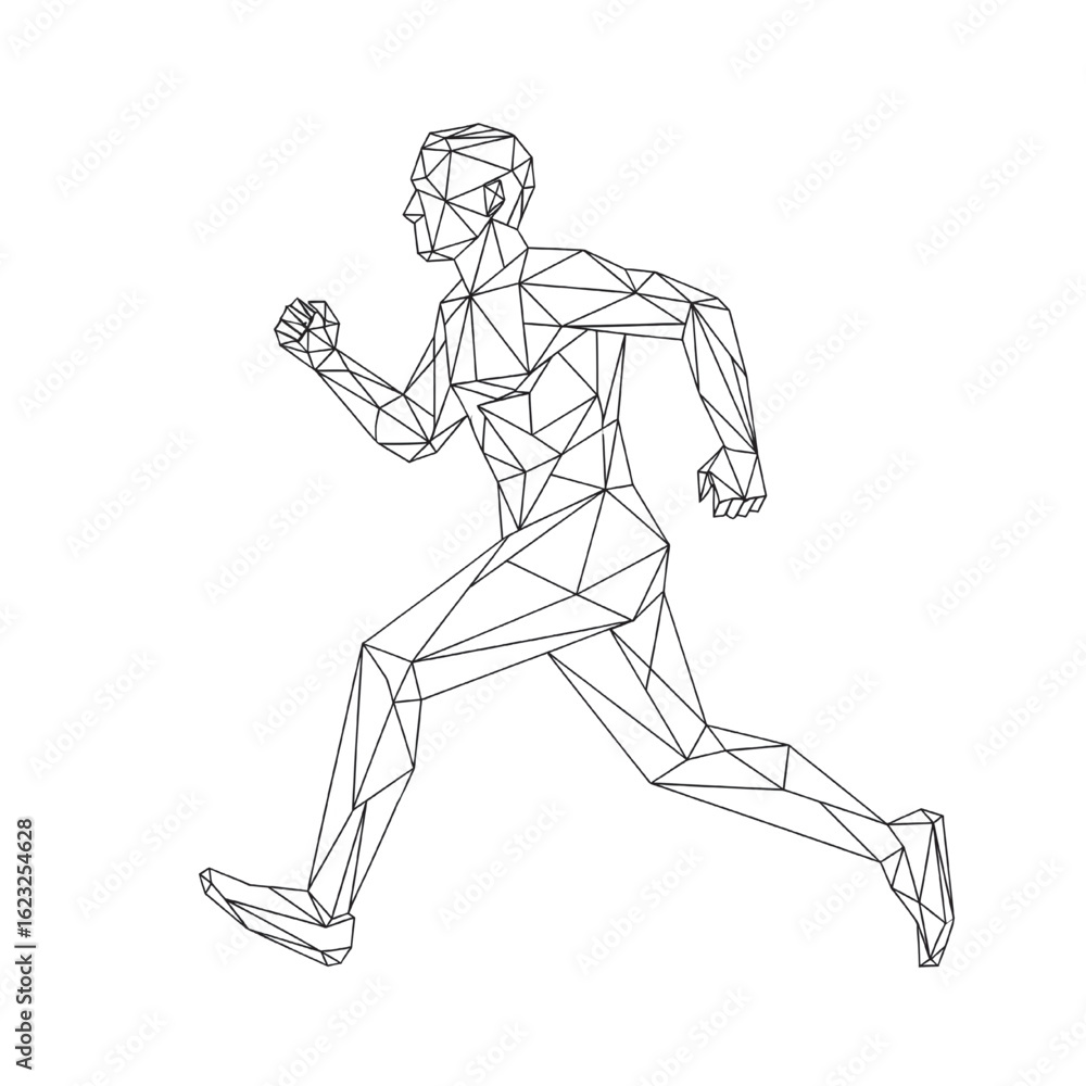Fototapeta premium Abstract Geometric Man Running Line Art Illustrating Fitness and Athleticism with Dynamic Motion