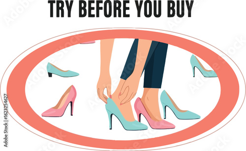 Woman trying on high heels in a shoe store for fashion and style