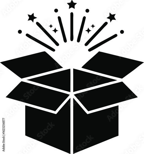 An opened gift box with glowing light and festive sparkles isolated on white background isolated on transparent background