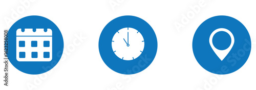 Date, Time, Address icon set. Event icons vector. Address. time, and date icon vector. Event elements isolated on transparent background .EPS 10