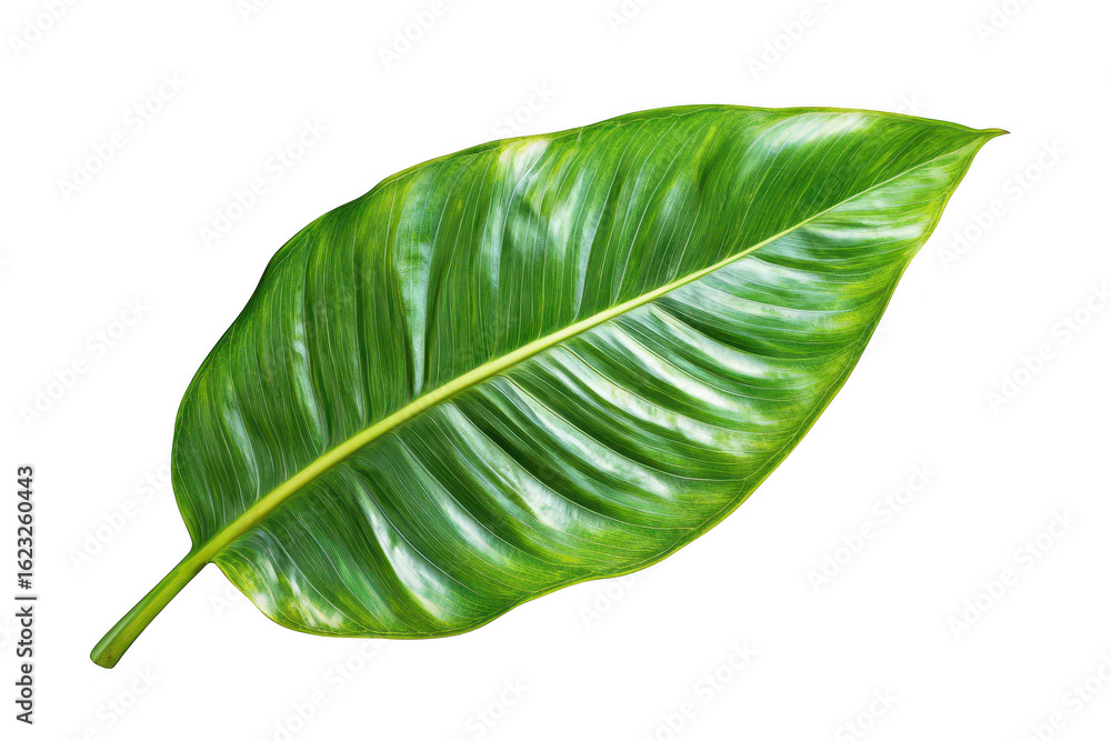 Fototapeta premium Vibrant green leaf with detailed veins and stem presented clearly isolated on transparent background