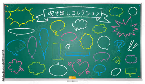 黒板用チョーク風ベクター素材｜色々吹き出しフレームセット(Chalk Style Speech Bubble Frame Set Vector for Chalkboard – Color Version)