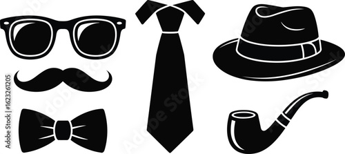Classic gentleman s accessories silhouette set