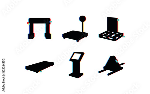 six different glitch effect illustration isolated on white backgorund receiving area dock bumpers receiving area scale platform receiving area pallet scanner receiving area weigh bridge