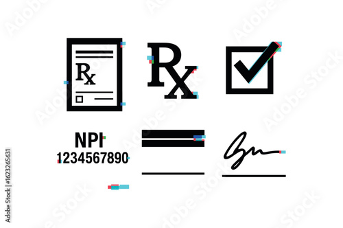 six different glitch effect illustration isolated on white backgorund prescription pad carbon copy sheet prescription pad prescriber header prescription pad refill checkbox prescription pad