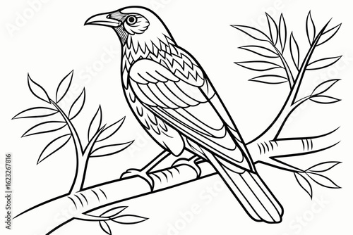 coloring page line art the mynah black vector