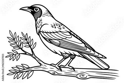coloring page line art the mynah black vector