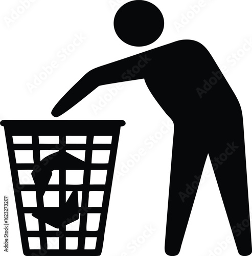 Vector illustration of person throwing something in a trash bin