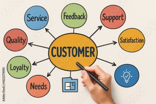 Customer Focus Diagram with Service, Feedback, and Satisfaction Concepts