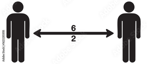 Black and white illustration of two people maintaining social distance with measurement social distancing