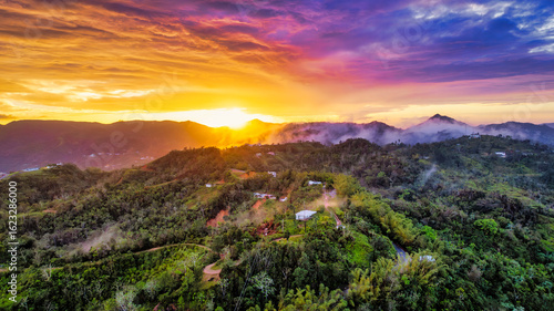Island sunset over the mountains