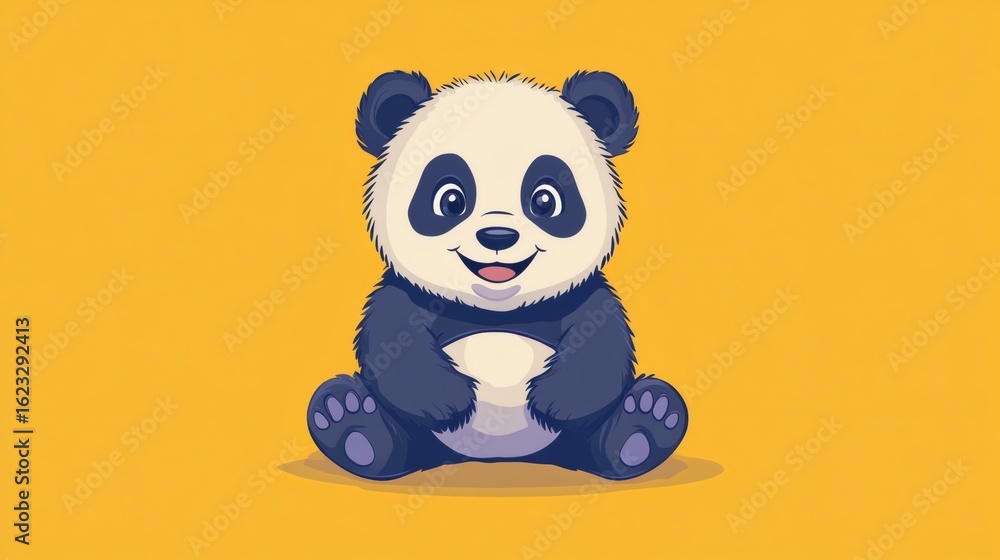 Fototapeta premium Cute panda illustration against a mustard background.