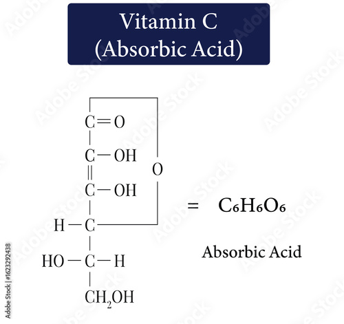 Vitamin C (Ascorbic Acid) Chemical Structure and Formula. Chemistry Diagram