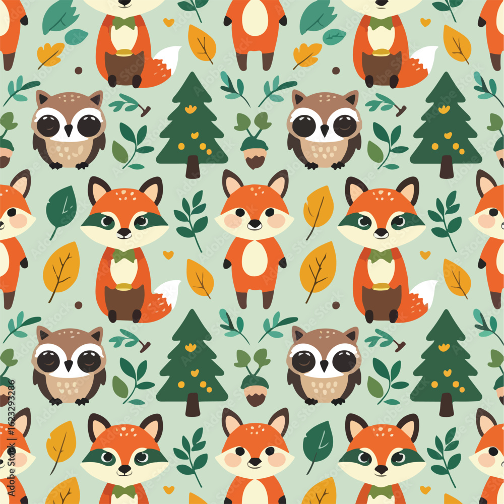 Naklejka premium A cheerful and cute kawaii seamless vector pattern featuring adorable bears, smiling clouds, rainbows, and suns on a blue sky background.