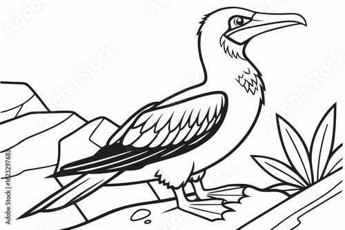 coloring page line art the booby black vector