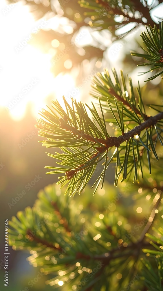 Fototapeta premium Pine branch in sunlight