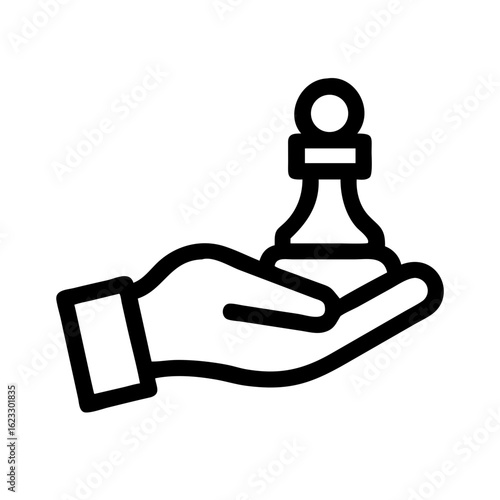 Hand with chess pawn in minimalist style representing strategy and skill in gameplay. Holding chess pawn represents thoughtful moves and planning in competitive play.