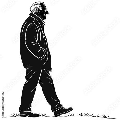 Isolated Black Silhouette of Grandfather on White Background