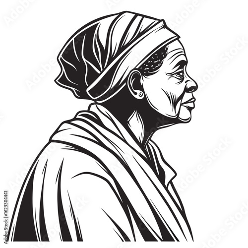 Isolated Black Silhouette of Grandmother on White Background