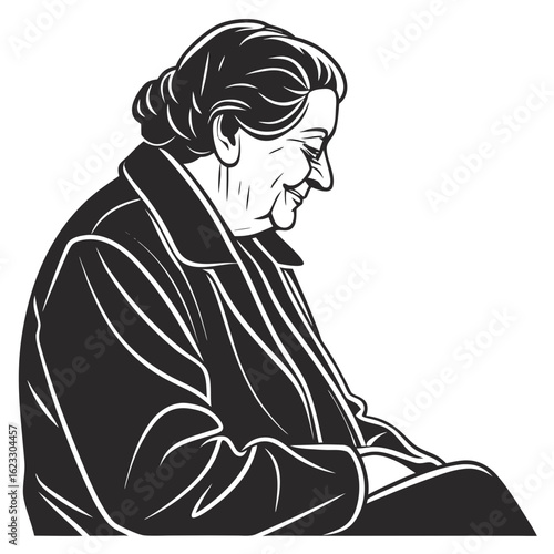 Isolated Black Silhouette of Grandmother on White Background